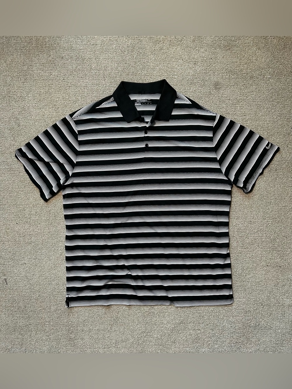 Nike Golf Polo Shirt Mens XXL Black White Striped Dri-Fit Tour Performance